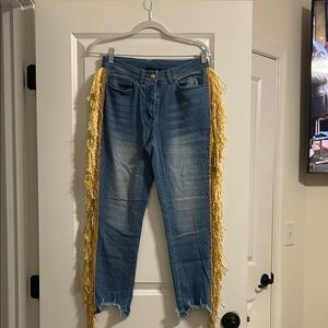 VENUS Blue Jeans with Gold Fringe